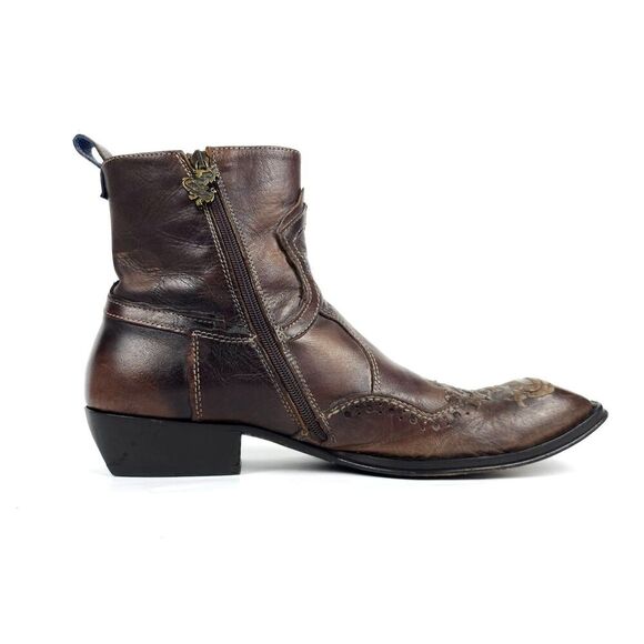 Mark Nason LIMITED EDITION Rock Lives Dragon Embroidered Brown Leather Boots 10 - Picture 2 of 13